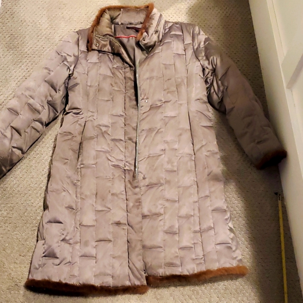 Anne Klein DOWN FILLED * Puffer coat with hood / faux fur trim sz Large